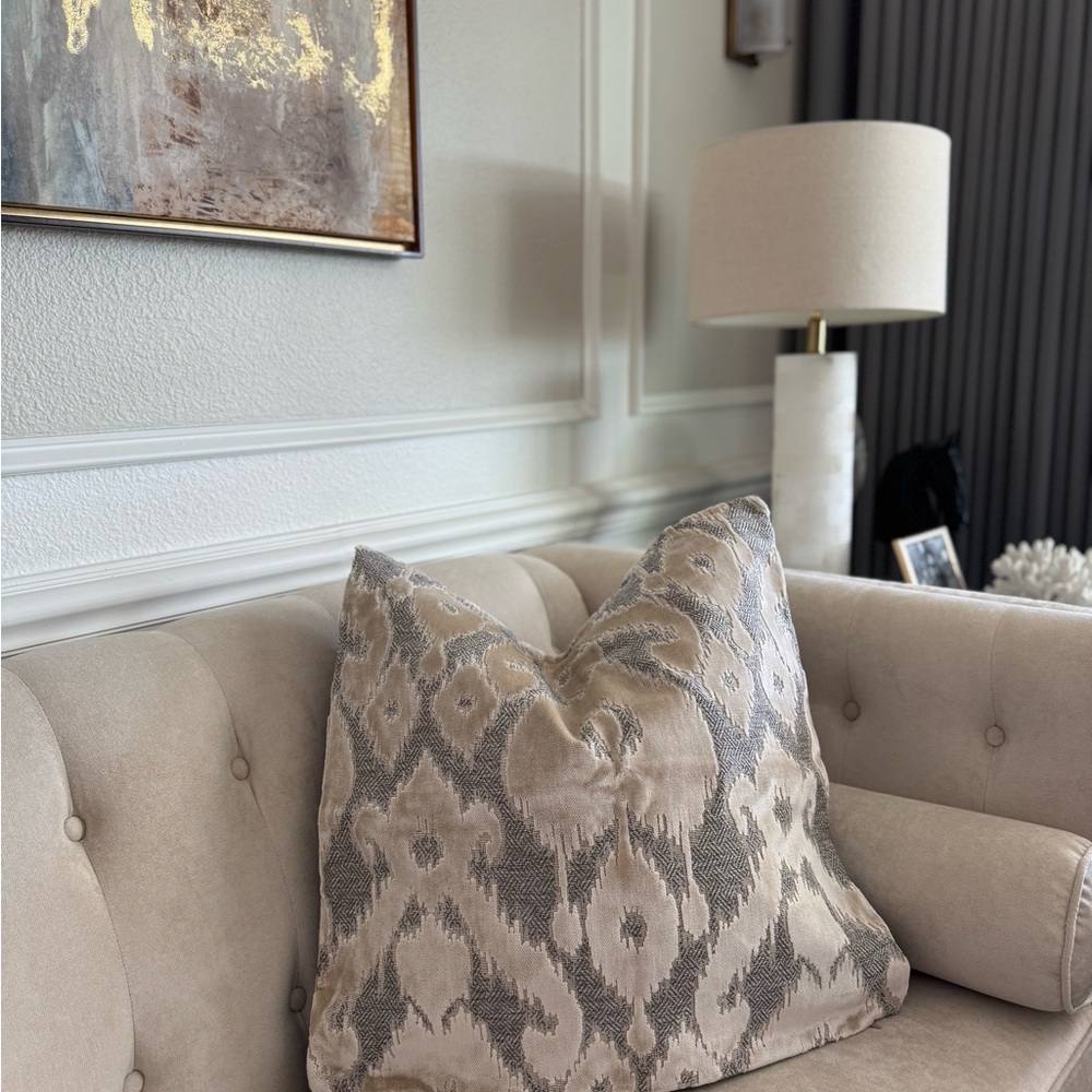 Set of 2 Z Gallerie Pillow Covers Taupe & Grey Ikat Pattern
